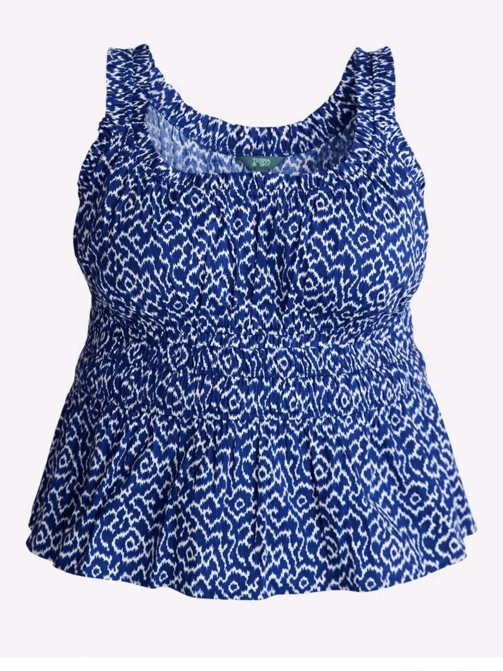Terra & Sky Blue Ikat Print Peplum Tank Top